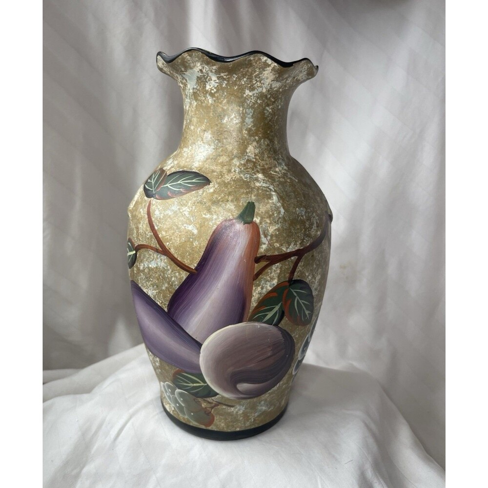 Ariston Gifts Inc Glass Art Vase, Fruit Pattern, Matte Gold Finish, 12 in